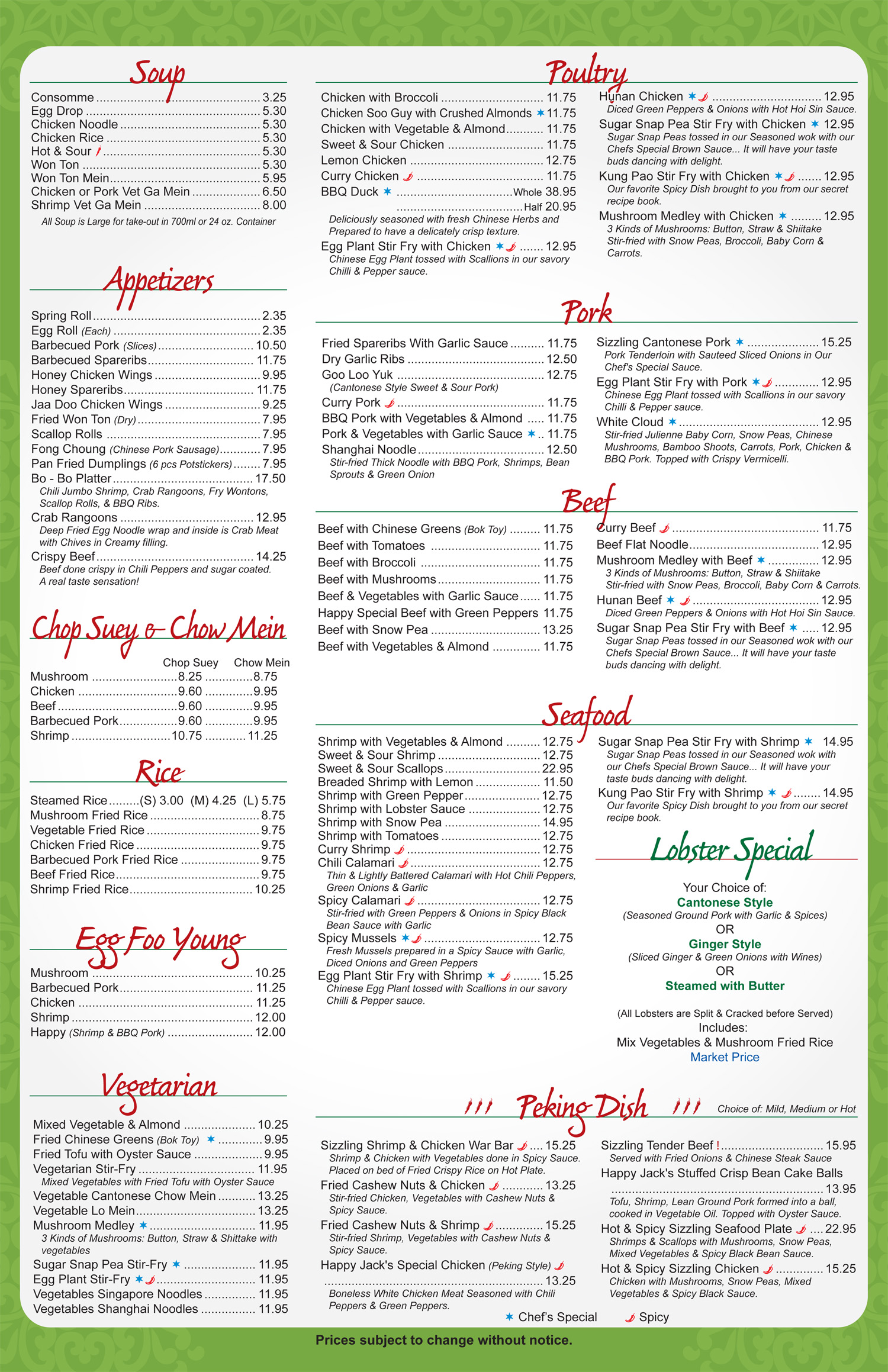 Menu HAPPY JACK'S RESTAURANT